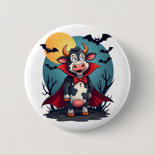 Badge Rond 5 Cm La vache Dracula se lève (Devant)