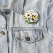 Badge Rond 5 Cm La vache Tournesol Mère être (En situation)