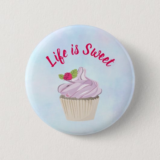 Badge Rond 5 Cm La vie est du gâteau rose doux (Devant)