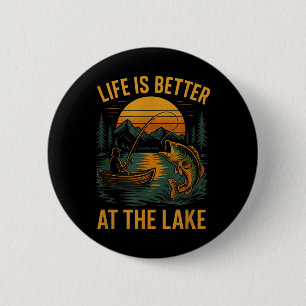 Badge Rond 5 Cm La vie est meilleure au lac – Nature de pêche vint