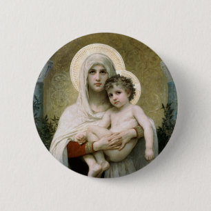 Badge Rond 5 Cm La Vierge des Roses de Bouguereau (1903)