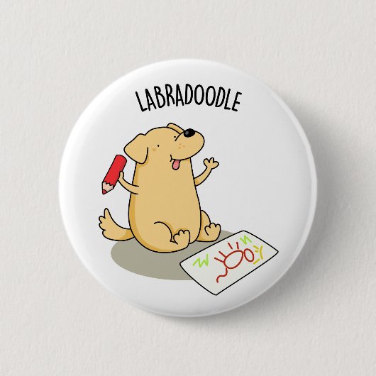 Badge Rond 5 Cm Labradoodle Funny Labrador Chien Pun (Devant)