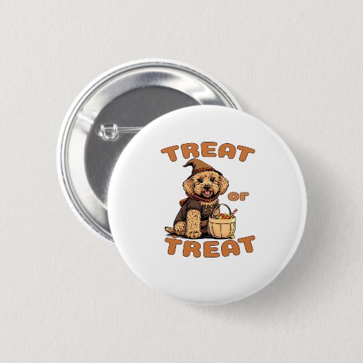 Badge Rond 5 Cm Labradoodle Halloween Dog Costume �Treat or Treat� (Devant & derrière)