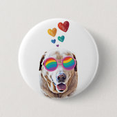 Badge Rond 5 Cm Labrador Chien avec Coeurs Saint-Valentin (Devant)