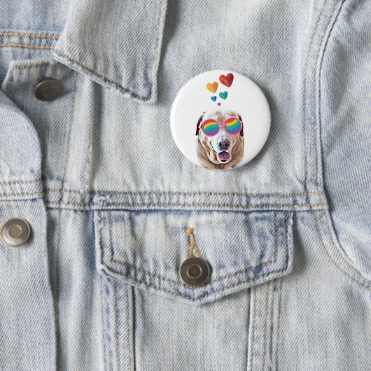 Badge Rond 5 Cm Labrador Chien avec Coeurs Saint-Valentin (En situation)