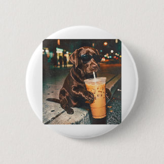 Badge Rond 5 Cm Labrador chocolat drôle buvant des amateurs de caf