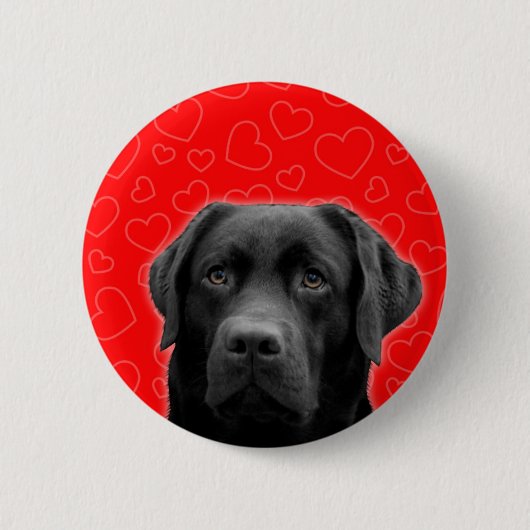 Badge Rond 5 Cm Labrador noir avec Coeurs rouges (Devant)