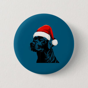 Badge Rond 5 Cm Labrador noir Labrado Santa Chapeau Noël Vacances