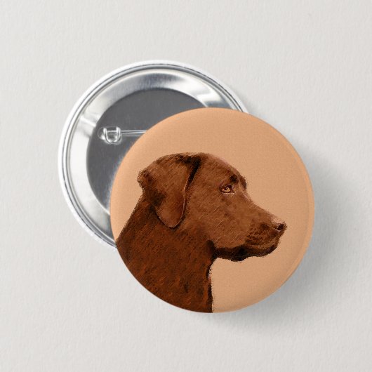 Badge Rond 5 Cm Labrador Retriever (Chocolat) Peinture - Chien Art (Devant & derrière)
