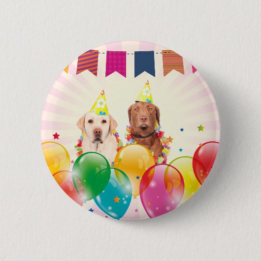 Badge Rond 5 Cm Labrador Retriever Dog Balloons Anniversaire (Devant)