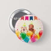 Badge Rond 5 Cm Labrador Retriever Dog Balloons Anniversaire (Devant & derrière)