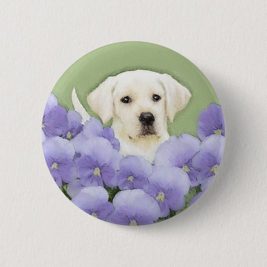 Badge Rond 5 Cm Labrador Retriever Puppy Painting Original Chien A (Devant)