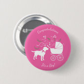 Badge Rond 5 Cm Labrador Theme Chien Baby shower Pink Lab (Devant & derrière)