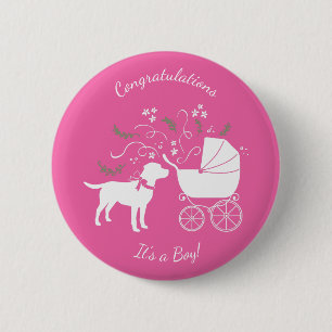 Badge Rond 5 Cm Labrador Theme Dog Baby Shower Pink Lab