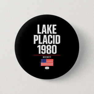 Badge Rond 5 Cm Lac placide 1980 hockey vintage puck usa new york