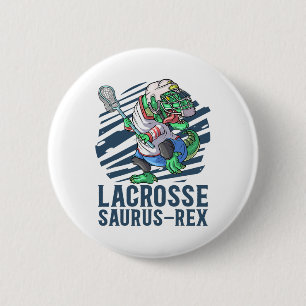 Badge Rond 5 Cm Lacrosse-o-saurus T Rex Dinosaure Avec Lacrosse St