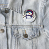 Badge Rond 5 Cm L'adorable Puffy Le Snowman (En situation)