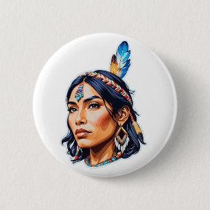 Badge Rond 5 Cm Lady amérindienne