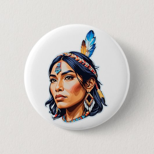 Badge Rond 5 Cm Lady amérindienne (Devant)
