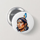 Badge Rond 5 Cm Lady amérindienne (Devant & derrière)