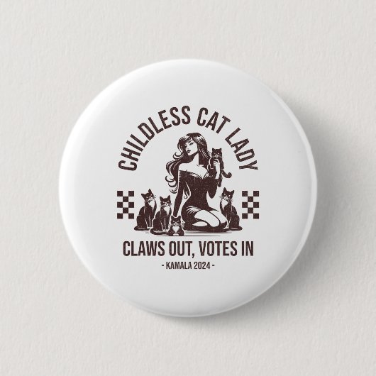 Badge Rond 5 Cm Lady chatte sans enfant (Devant)