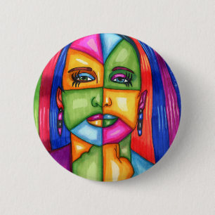 Badge Rond 5 Cm Lady Of The Stars Abstraite Woman Art original