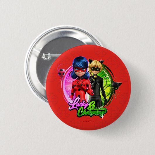 Badge Rond 5 Cm Ladybug & Cat Noir | Lucky & Charming (Devant & derrière)