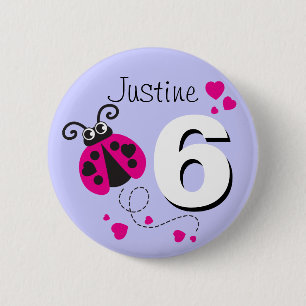 Badge Rond 5 Cm Ladybug girls 6e anniversaire nom rose violet bout