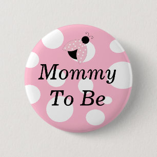 Badge Rond 5 Cm Ladybug Mommy to Be Pink and White Baby Shower