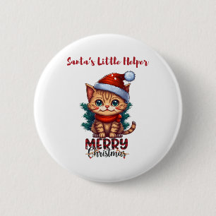 Badge Rond 5 Cm L'aide de petit du Père Noël - Chat mignon Noël jo