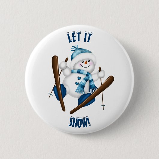 Badge Rond 5 Cm Laisse-Le Neiger ! Snowman Skier (Devant)