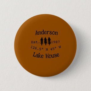 Badge Rond 5 Cm Lake house et. Date année coordonnées personnalisé