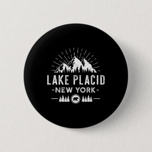 Badge Rond 5 Cm Lake Placid New York - Randonnée de ski de montagn
