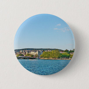 Badge Rond 5 Cm Lake Zurich, view to the Bellewue bridge