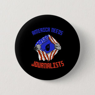 Badge Rond 5 Cm L'Amérique a besoin du journaliste USA Flag Journa