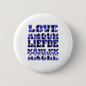 Badge Rond 5 Cm L'amour dans plusieurs langues Coeurs Bleus (Devant)