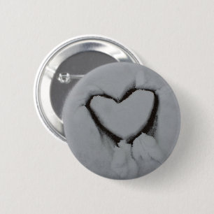 Badge Rond 5 Cm L'Amour d'hiver - Coeur en neige