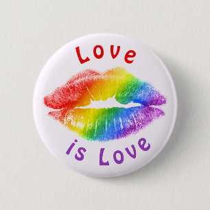 Badge Rond 5 Cm L'amour est l'amour Lèvres arc-en-ciel LGBTQ