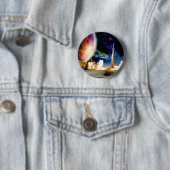 Badge Rond 5 Cm Lancement de Rocket (En situation)