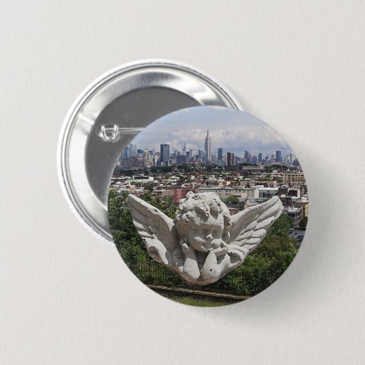 Badge Rond 5 Cm L'ange en pierre regarde Manhattan (Devant & derrière)