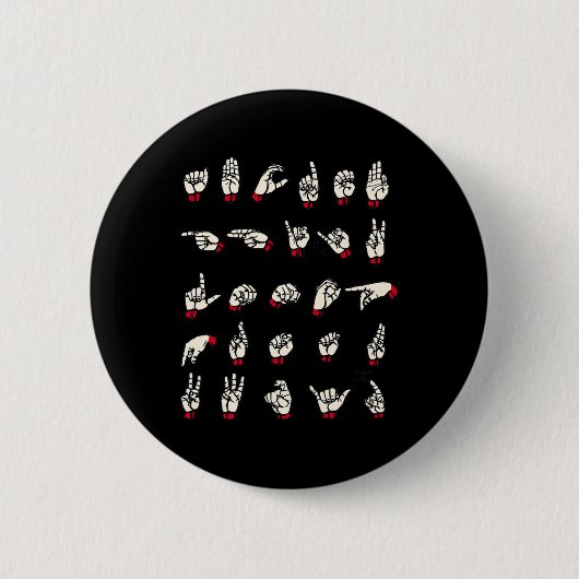 Badge Rond 5 Cm Langue des signes - Alphabet A à Z ASL Sourds (Devant)