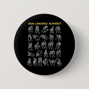 Badge Rond 5 Cm Langue Des Signes Américaine Alphabet Asl Rétro So