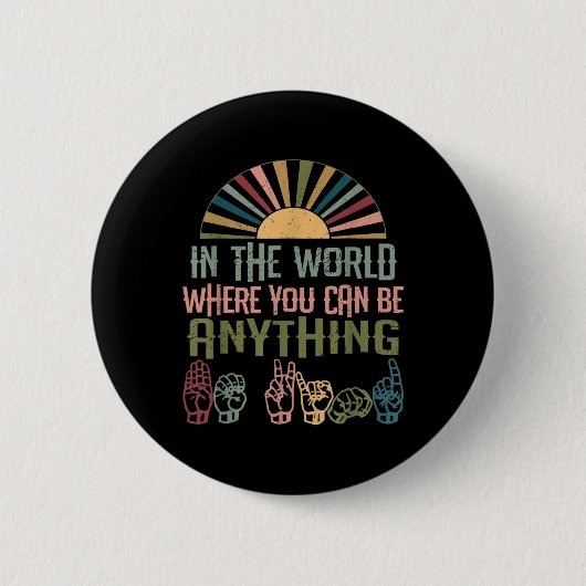 Badge Rond 5 Cm Langue Sourds Sensibilité Kindness Asl Langue (Devant)
