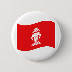 Badge Rond 5 Cm Lao Erawan Trois Chefs D'Éléphant Drapeau Vague
