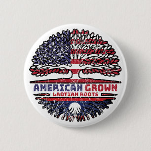 Badge Rond 5 Cm Laos Laotian US American États-Unis Tree
