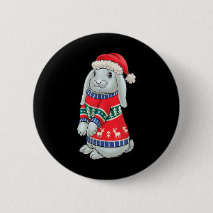 Badge Rond 5 Cm Lapin avec pull de Noël Xmas Rabbit Noël