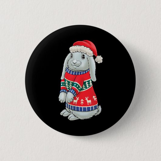Badge Rond 5 Cm Lapin avec pull de Noël Xmas Rabbit Noël (Devant)