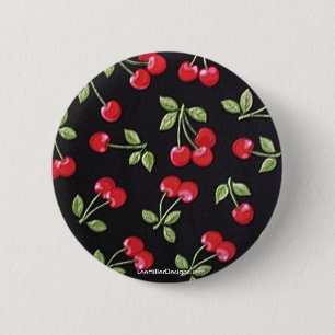 Badge Rond 5 Cm lapin billy Rockabilly Cerises Rouges sur Fond Noi