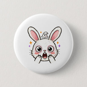 Badge Rond 5 Cm Lapin choqué visage de fantôme d'Halloween