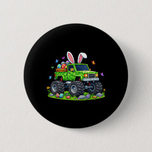 Badge Rond 5 Cm Lapin de camion monstre de Pâques chasse aux œufs